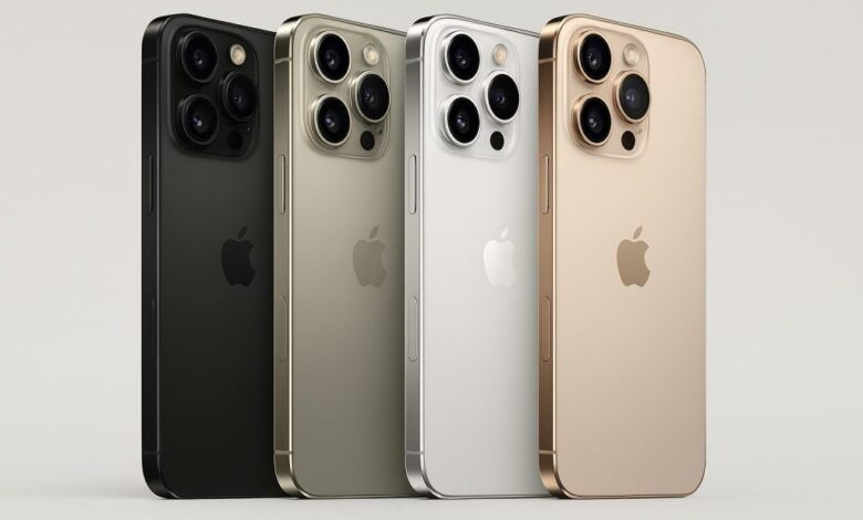 “Apple iPhone 17 Pro Max front and back mock up showing wide rear camera bar and new color options”