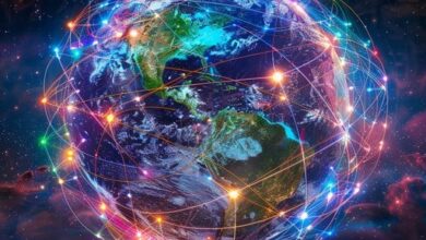 Globe wrapped in digital network lines highlighting global data transfer and speed.